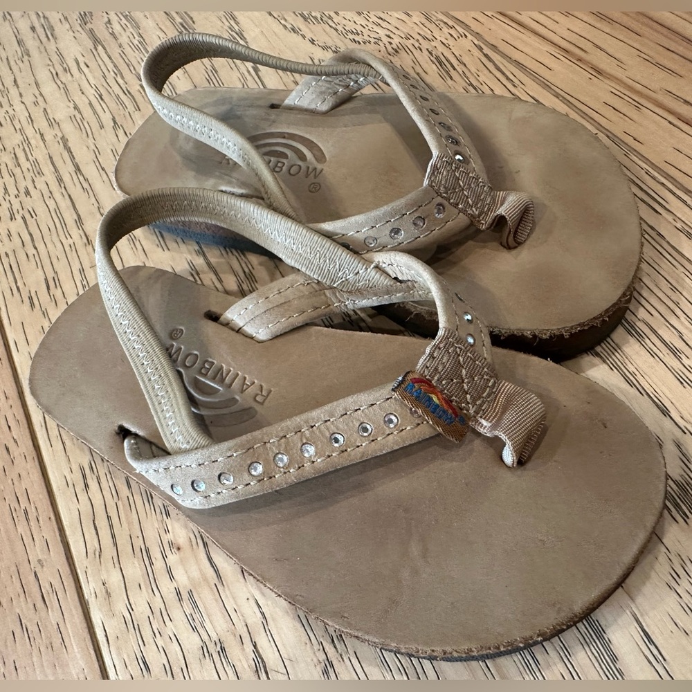 RAINBOW•toddler girls•SIZE 7c/8c• crystal straps• BROWN/TAN